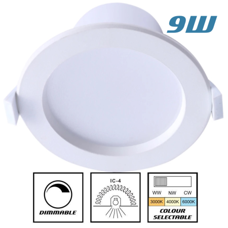 9w LED Downlight Recessed Face 90mm Cutout Tri Colour Nexus