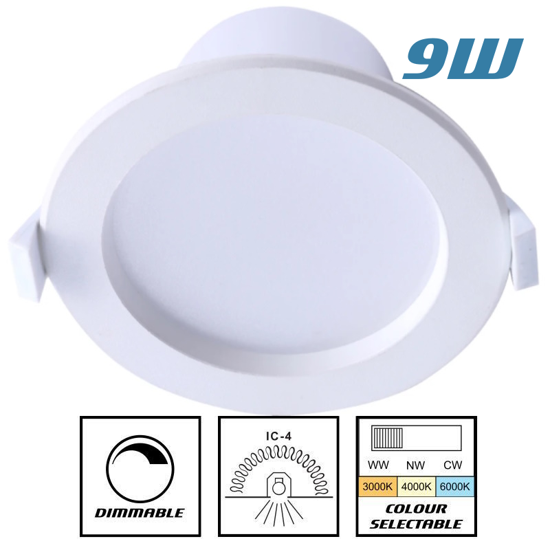9w LED Downlight Recessed Face 90mm Cutout Tri Colour Nexus