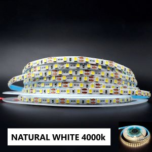 Mini Led Strip 12v, Single Colour, 120 led/meter, ip20, 5mm wide, 2.5cm cut, Blue thermal tape, Economical, 8w/m, 5m roll Natural White 4000k