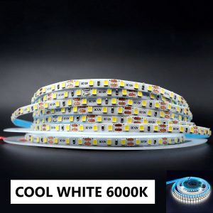 Mini Led Strip 12v, Single Colour, 120 led/meter, ip20, 5mm wide, 2.5cm cut, Blue thermal tape, Economical, 8w/m, 5m roll Cool White 6000k